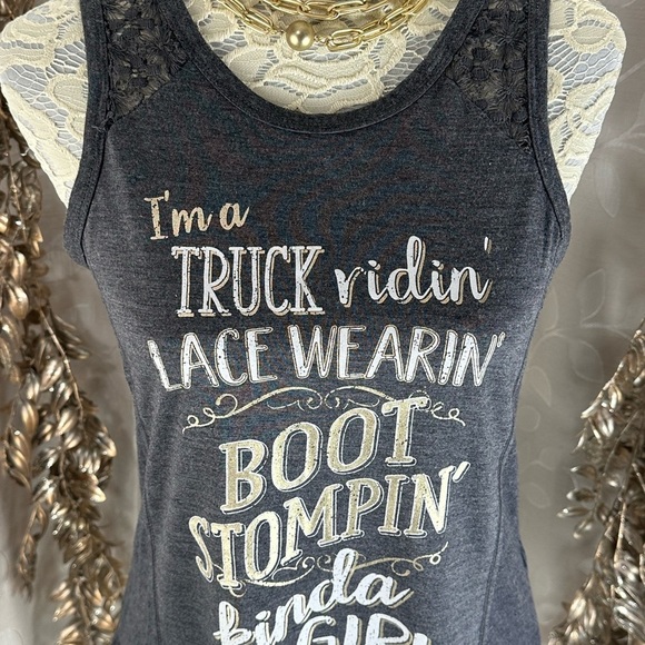 Maurices‎ Women’s Small Gray Lace Trim Graphic Tank Top Country Concert Vibe - Picture 7 of 11